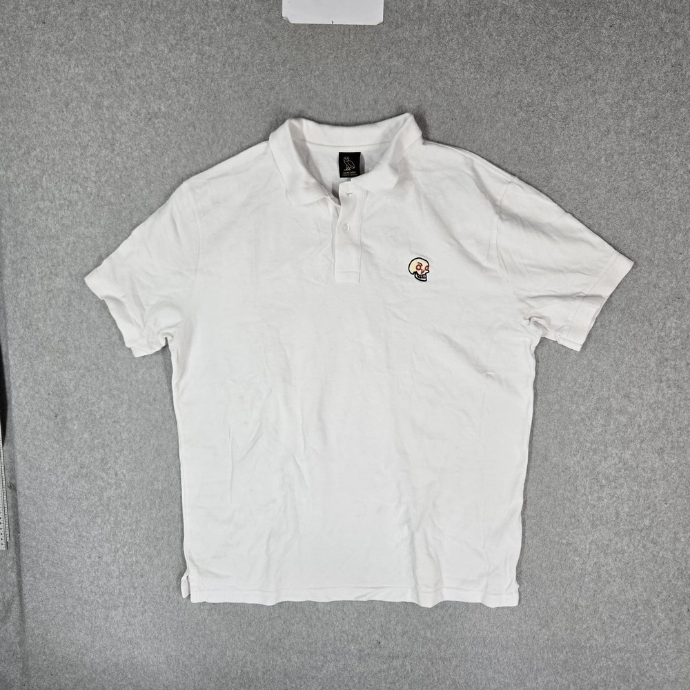 October's Very Own Men Polo XL White Embroidered Owl Hot Skull OVO Short Sleeve